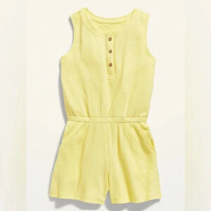 Old navy sleeveless waffle knit romper girls yellow large